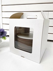 Коробка для торта 24х24х28 см с ручками, белая