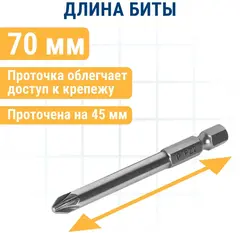 Бита отверточная ПРАКТИКА Профи PZ-2 х  70 мм (2 шт) (915-540)