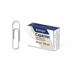 
          Скрепки 33 мм, Alingar, уп. 100 шт., металлические, оцинкованные
