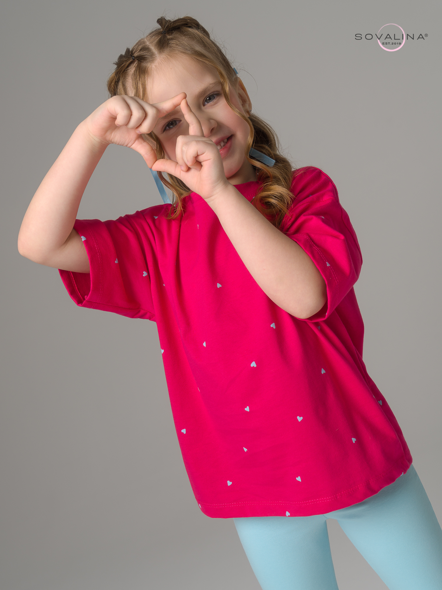 Костюм Мун сердечки малина-голубой