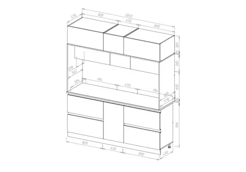 МДФ Кухня Карина Центральная секция 2050 (с местом под МП) (Пластер Аворио, сонома)