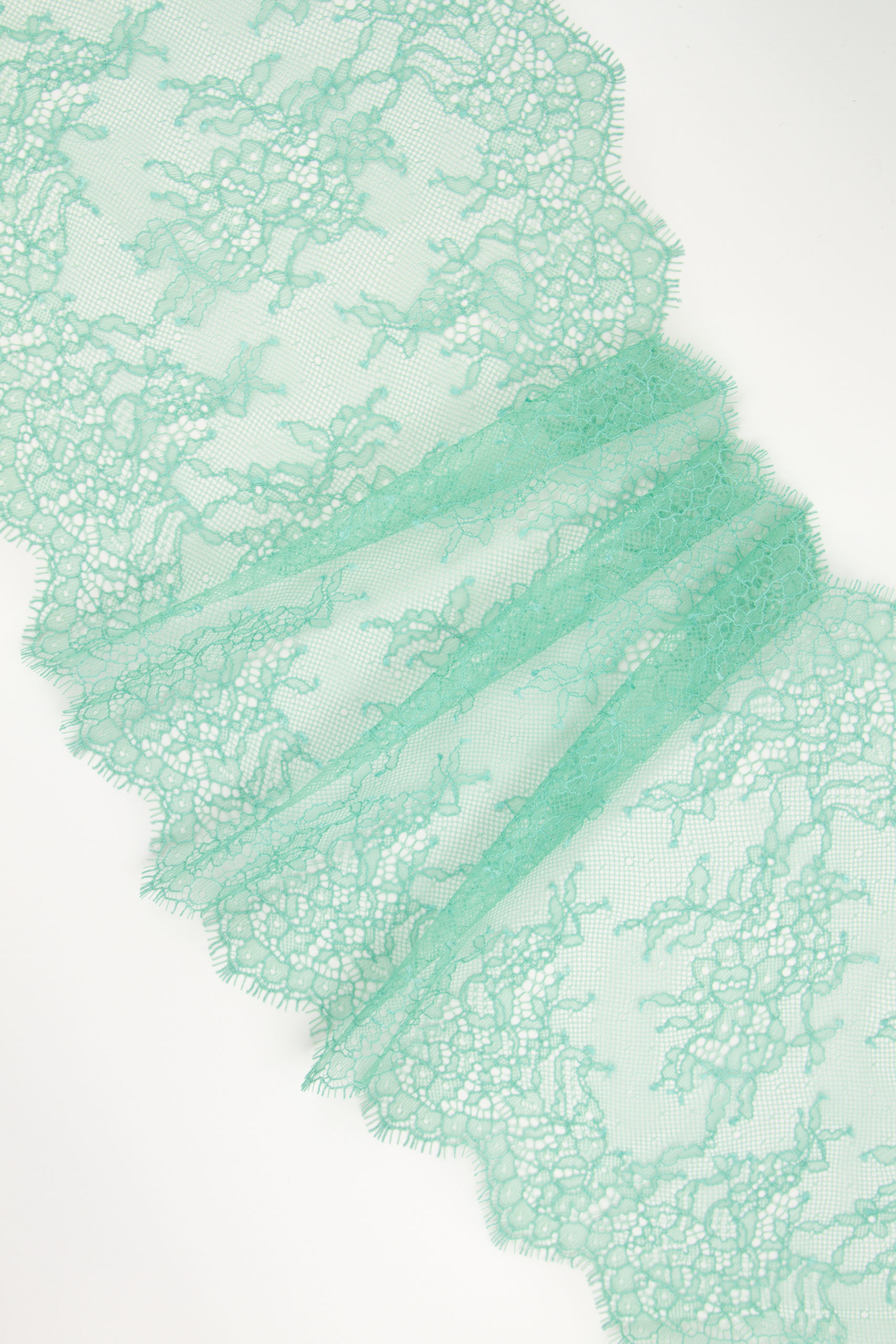 Кружево шантильи ментоловое неэластичное ширина 22 см длина 1.45 м