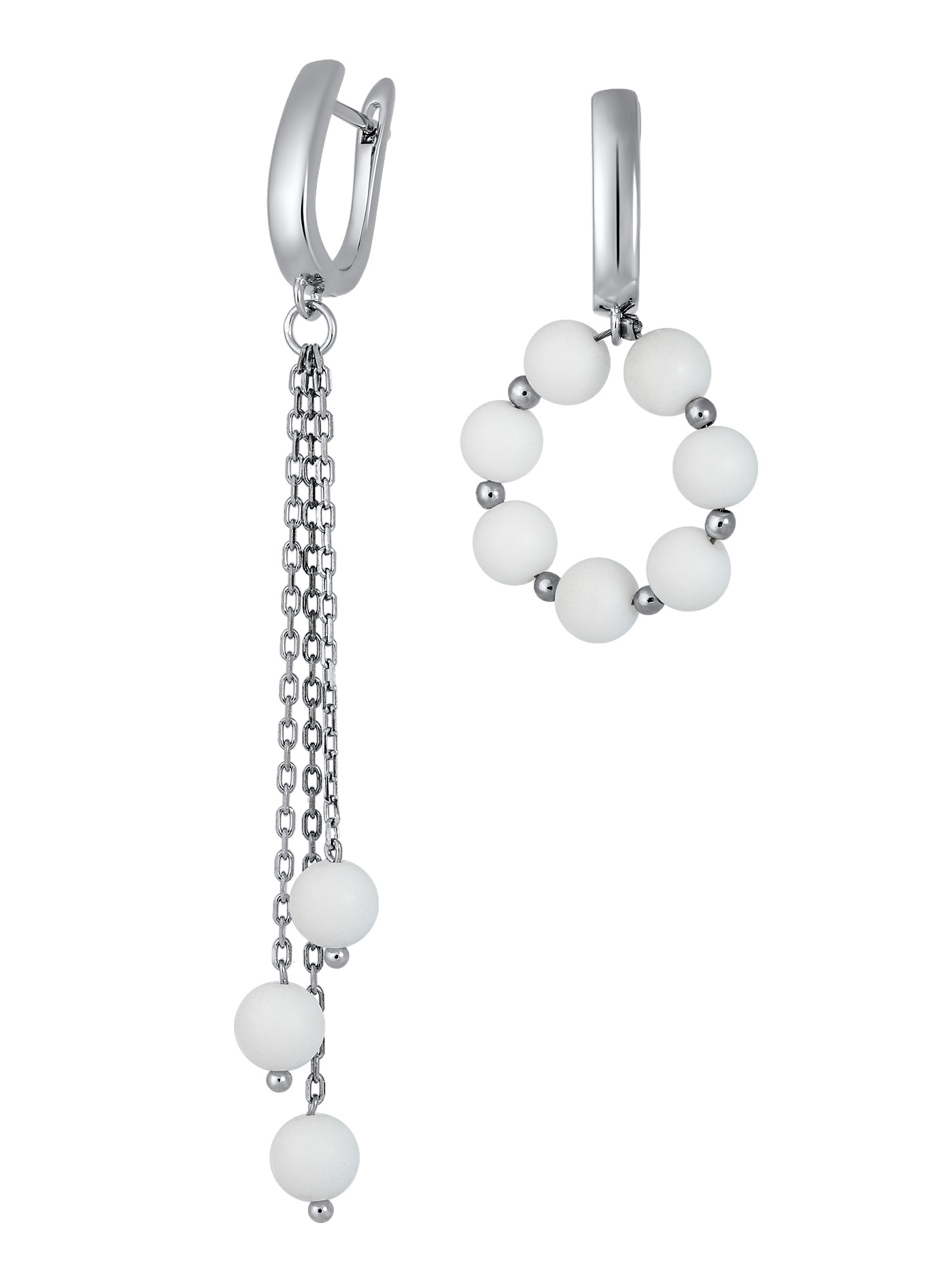 Асимметричные серьги с белым агатом