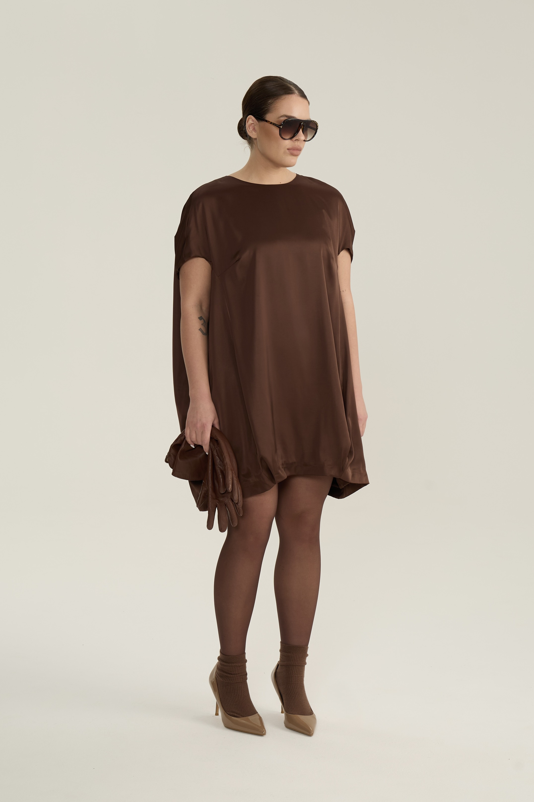 Платье-кокон мини, шоколад