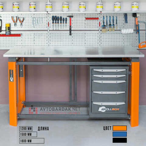 Усиленный металлический верстак с 1 тумбой. Глубина 750 мм. Серия ТВК.