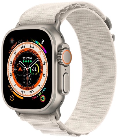 Умные часы Apple Watch Ultra 49 мм корпус из титана, ремешок Alpine цвета «сияющая звезда» (Medium, 145–190 мм)