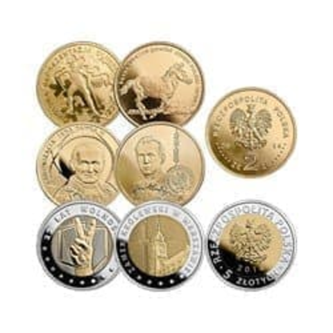 Набор из 6 монет номиналом 2 и 5 злотых. Годовой набор. 2014 год, Польша. UNC