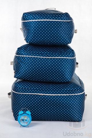 Подарочный набор из 3 сумок для хранения (темно-синий в горошек)