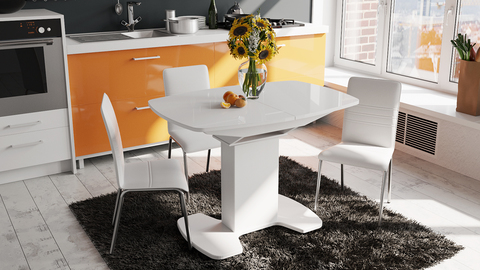 Стол обеденный «Портофино» (Белый глянец/Стекло белое) обеденный для кухни , столовой и гостинной . Тип 15