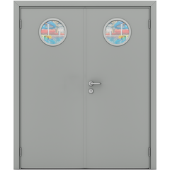 Купить Влагостойкая двустворчатая дверь серая остеклённая с иллюминатором