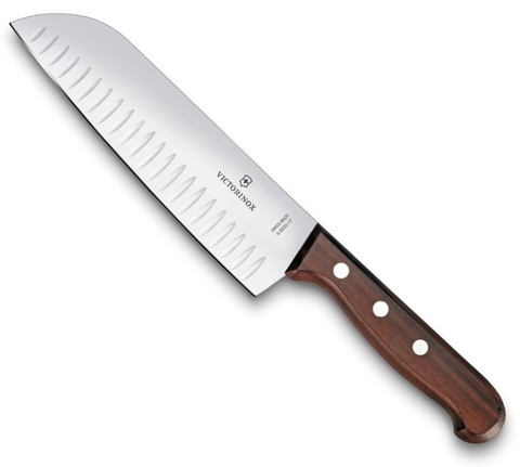 Нож Victorinox сантоку, лезвие 17 см рифленое, дерево (подарочная упаковка)