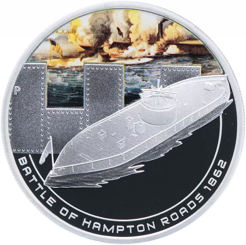 1 доллар  Великие морские сражения. Битва на Хэмптонском рейде (Хэмптон-роудз) Серебро Острова Кука. 2010 год