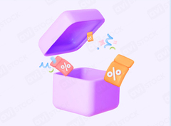 Открытая коробка с купонами — 3D иллюстрация скидки