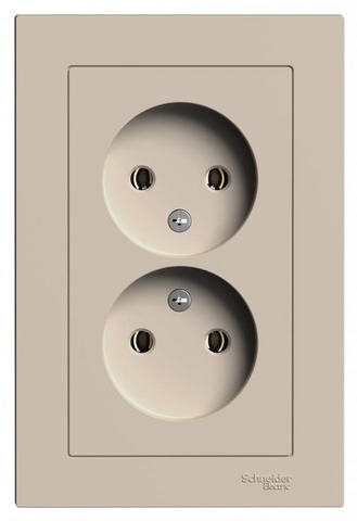 Розетка двойная без заземления, 16А, в сборе. Цвет Песочный. Schneider Electric AtlasDesign. ATN001220