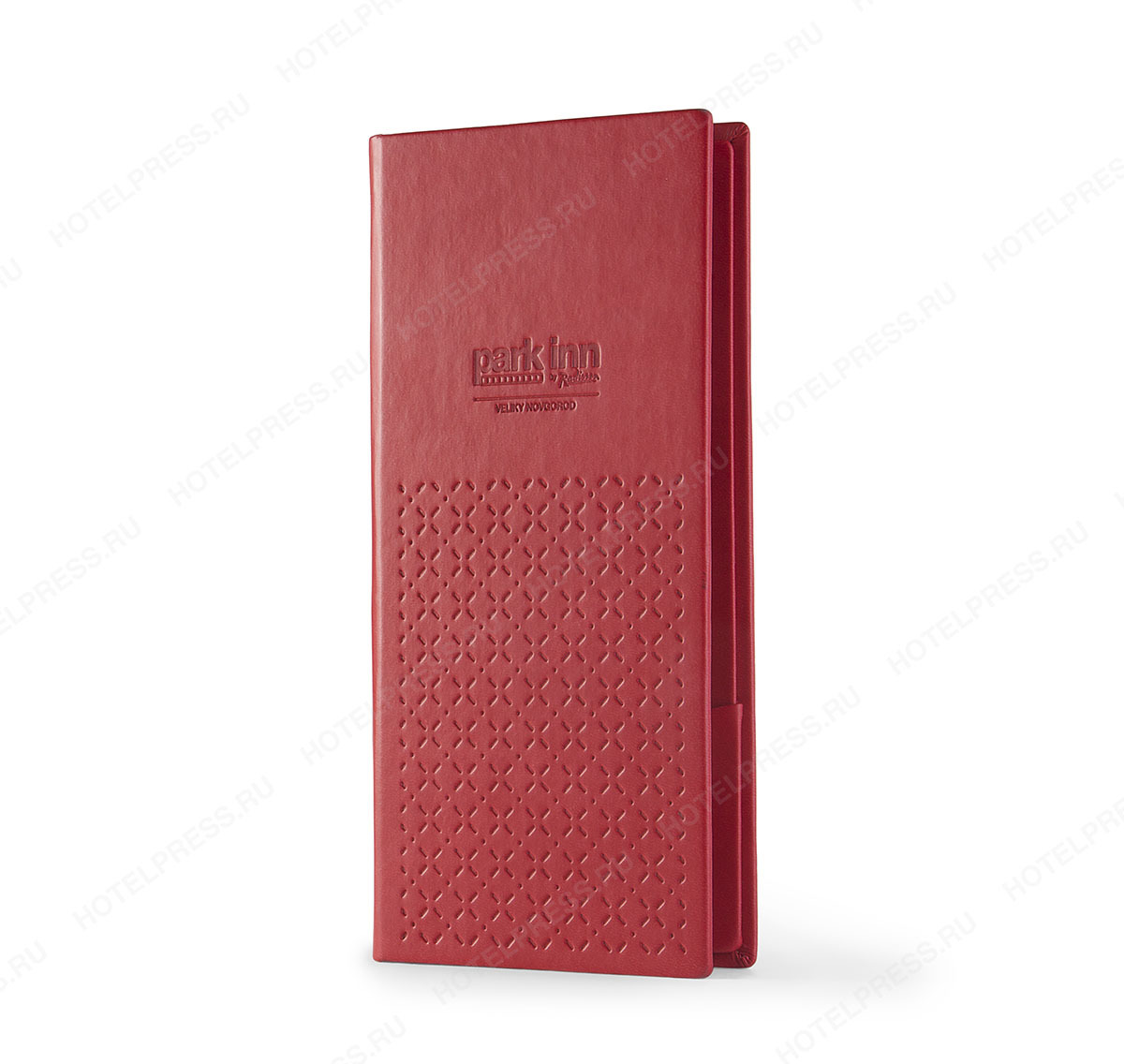 Красная папка-счет софт тач  с тиснением логотипа и паттерна