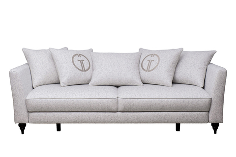 Диван трехместный Garda Decor Sorrento светло-бежевая рогожка с кантом механизм пума