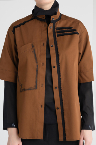 Рубашка коричневая с ручной росписью