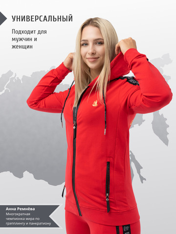 Толстовка на молнии «Мастер» красного цвета. Лёгкий футер