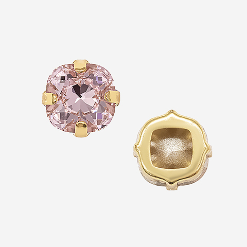 Кристалл Кушон (Сushion) в цапах, оттенок "Розовый"/"Rose", 9,2мм, позолота