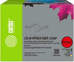 Картридж перезаправляемый струйный Cactus CS-R-PFI031SET-CHIP черный/черный матовый/голубой/желтый/пурпурный 5шт.упак. для Canon imagePROGRAF TM-240/340