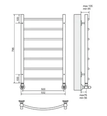 Original П7 500х796 Полотенцесушитель Beste(Классик) Порошковый (RAL 9005 матовый) (черный)