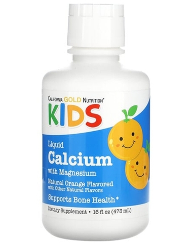California Gold Nutrition, жидкий кальций с магнием для детей, апельсин, 473 мл.