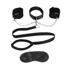 Чёрный ошейник с наручниками и поводком Collar Cuffs & Leash Set - 