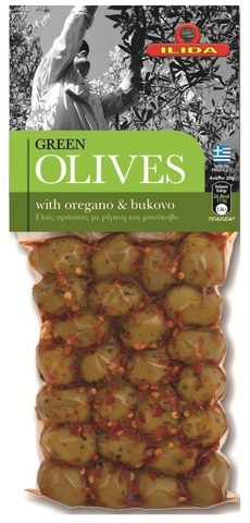 Оливки зеленые с орегано и буково OLIVES с косточкой 150 гр