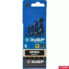 ЗУБР 5 шт: (4-5-6-8-10 мм), М-образная заточка, набор сверл спиральных по дереву, Профессионал (29421-H5)