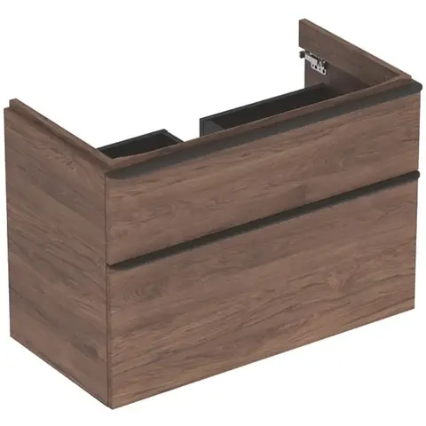 Шкафчик для раковины Geberit Smyle Square, с двумя выдвижными ящиками: B=88.4см, H=61.7см, T=47см, Пекан / Меламин, древесная структура