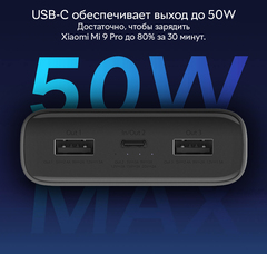 Портативный аккумулятор Xiaomi Mi Power Bank 3 Super Flash Charge 20000 (PB200SZM), черный