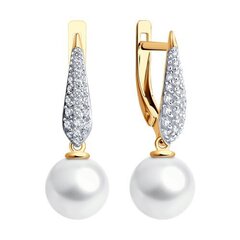 792352 - Серьги из золота 585 пробы с жемчугом и фианитами
