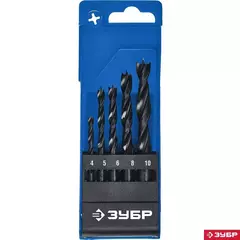 ЗУБР 5 шт: (4-5-6-8-10 мм), М-образная заточка, набор сверл спиральных по дереву, Профессионал (29421-H5)