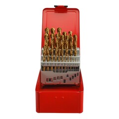 Набор сверл по металлу 1-13мм 25шт DIN338 HSS-G TiN 118° (мет. кейс) H-Tools Pro 250215PRO