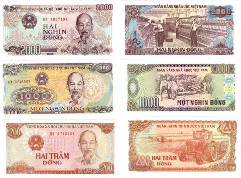 Вьетнам. Банкноты 3 шт. 2000,1000,200 донгов 1988 г. UNC