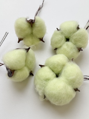 Хлопок Нежно-зеленый с натуральными волокнами на проволке (цена за 1 шт)