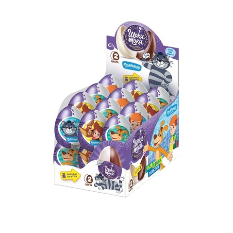 ПРОСТОКВАШИНО ШОКИ ТОКИ Двухцветное яйцо с сюрпризом 1кор*6бл*24шт, 20гр