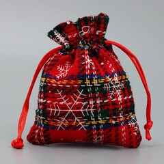 Мешочек подарочный холщовый, Снежинки, Красный, 10*12 см, 1 шт.