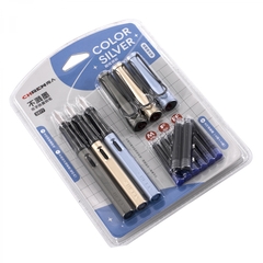 
          Набор перьевых ручек с картриджем Alingar, толщина пера M, F, EF, 3 ручки, 8 картриджей (6 син + 2 черн), цвет корпуса хаки, золотой, голубой