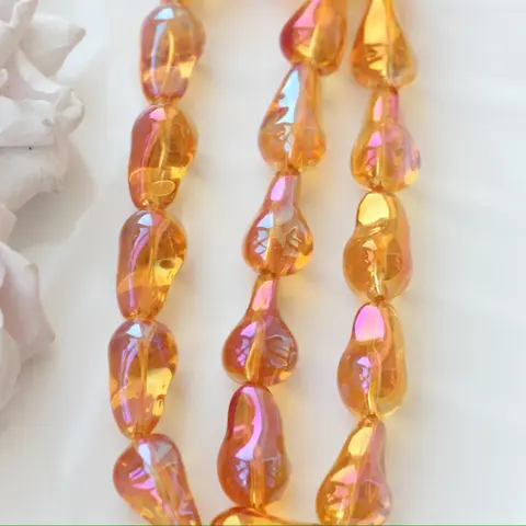 Бусины стеклянные, янтарный с переливами, фриформ 22*13 мм, 1 бусина, МК043