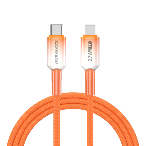 Кабель для быстрой зарядки 27W в тканевой оранжевой оплетке длина 100см (1м) с разъемом Type C на Lightning, серия WLCM Series от Dux Ducis