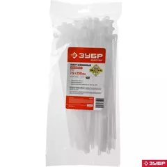 ЗУБР КСР-Б1, 7.5 x 250 мм, нейлон РА66, 100 шт, белые, кабельные стяжки разъемные, Профессионал (309240-75-250)
