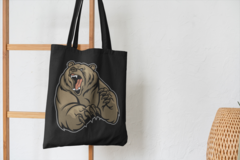 Сумка-шоппер с принтом Медведь, Медвежонок (Bear) черная 002