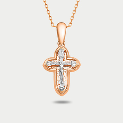 Крест женский православный из комбинированного золота 585 пробы без вставок (арт. 080605)