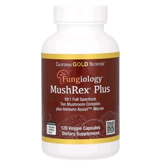 California Gold Nutrition, Fungiology, MushRex Plus, комплекс грибов полного спектра, сертифицированный органический продукт, Immune Assist™ Micron, 120 капсул Plantcap