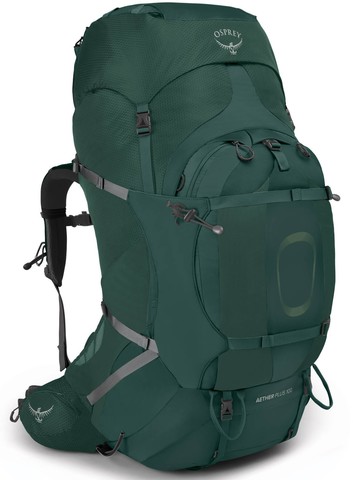 Картинка рюкзак туристический Osprey Aether Plus 100 Axo Green - 1