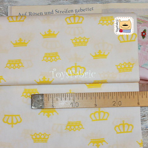 Ткань бязь Д101 Желтые короны на белом (75х50см)