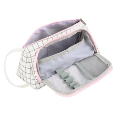 Пенал-косметичка Basir без наполнения, 20*10*9 см, серия "В клетку", 2 отделения на молнии, белый цвет