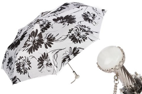 Зонт женский складной Pasotti - Black and White Flowered Umbrella, Италия.
