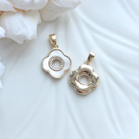 УЦЕНКА!!! Подвеска с перламутром и фианитами, Клевер, 15*13 мм, позолота, У034